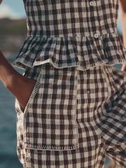 Chocolate Brown Gingham Straight Leg Crop Trousers - Image 5 of 9