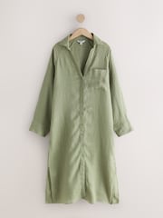 Khaki Green N. Premium 100% Linen Long Line Shirt - Image 7 of 11