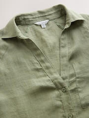 Khaki Green N. Premium 100% Linen Long Line Shirt - Image 8 of 11