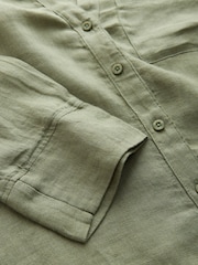 Khaki Green N. Premium 100% Linen Long Line Shirt - Image 9 of 11