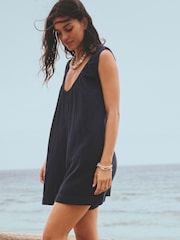 Navy Double Cloth Romper - Image 1 of 6