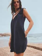 Navy Double Cloth Romper - Image 3 of 6