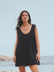 Navy Double Cloth Romper - Image 4 of 6