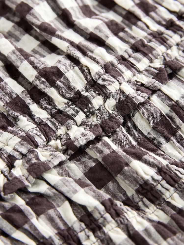 朱古力棕色格子棉布 - 平口長洋裝 - 圖片 2/3