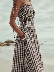 Chocolate Brown Gingham Bandeau Maxi Dress - Image 5 of 8