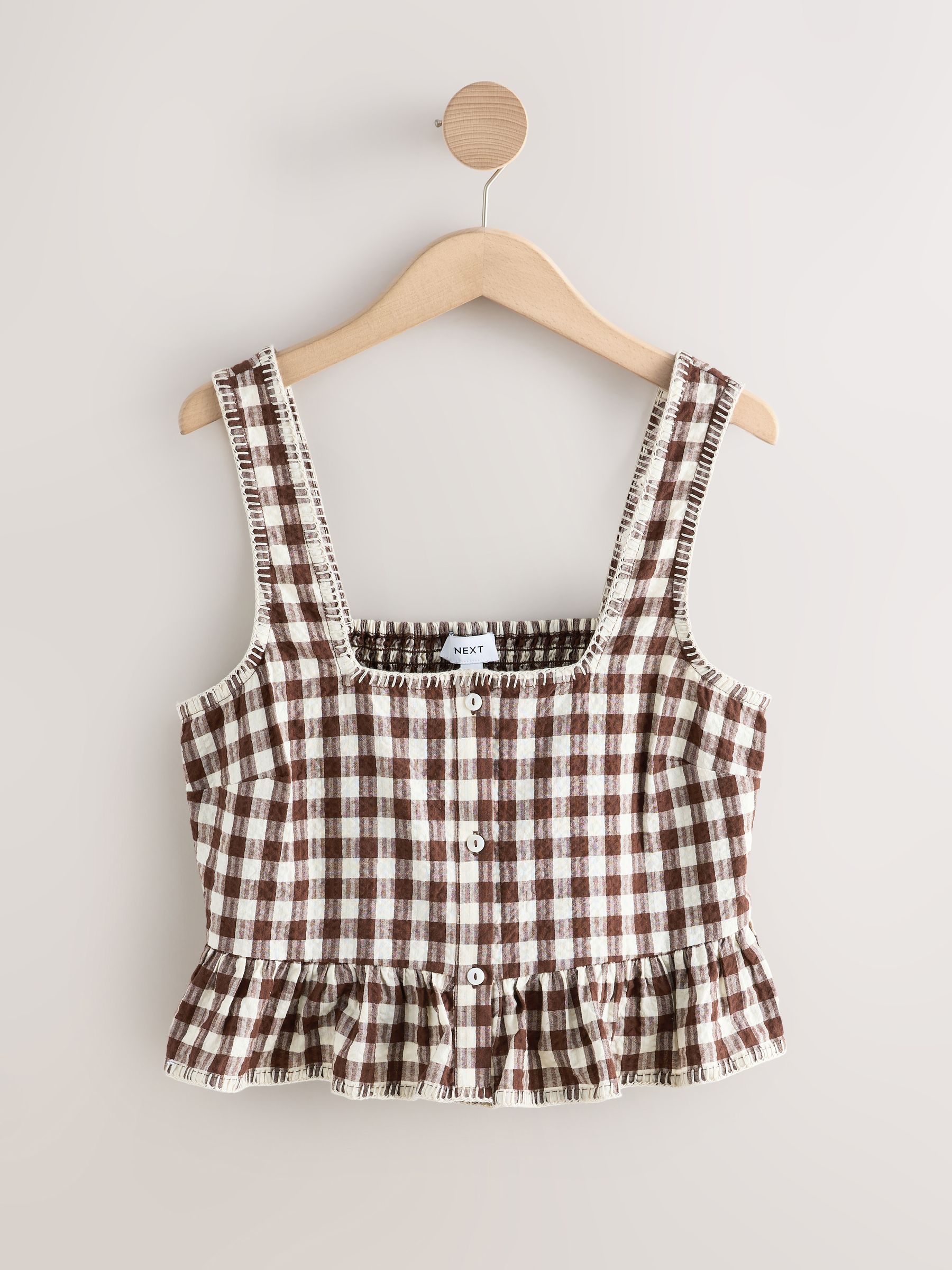 Buy Chocolate Brown Gingham Peplum Square Neck Top from Next USA