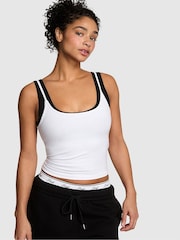 Victoria's Secret Pink White and Black Cotton Double Layer Tank Top - Image 1 of 2