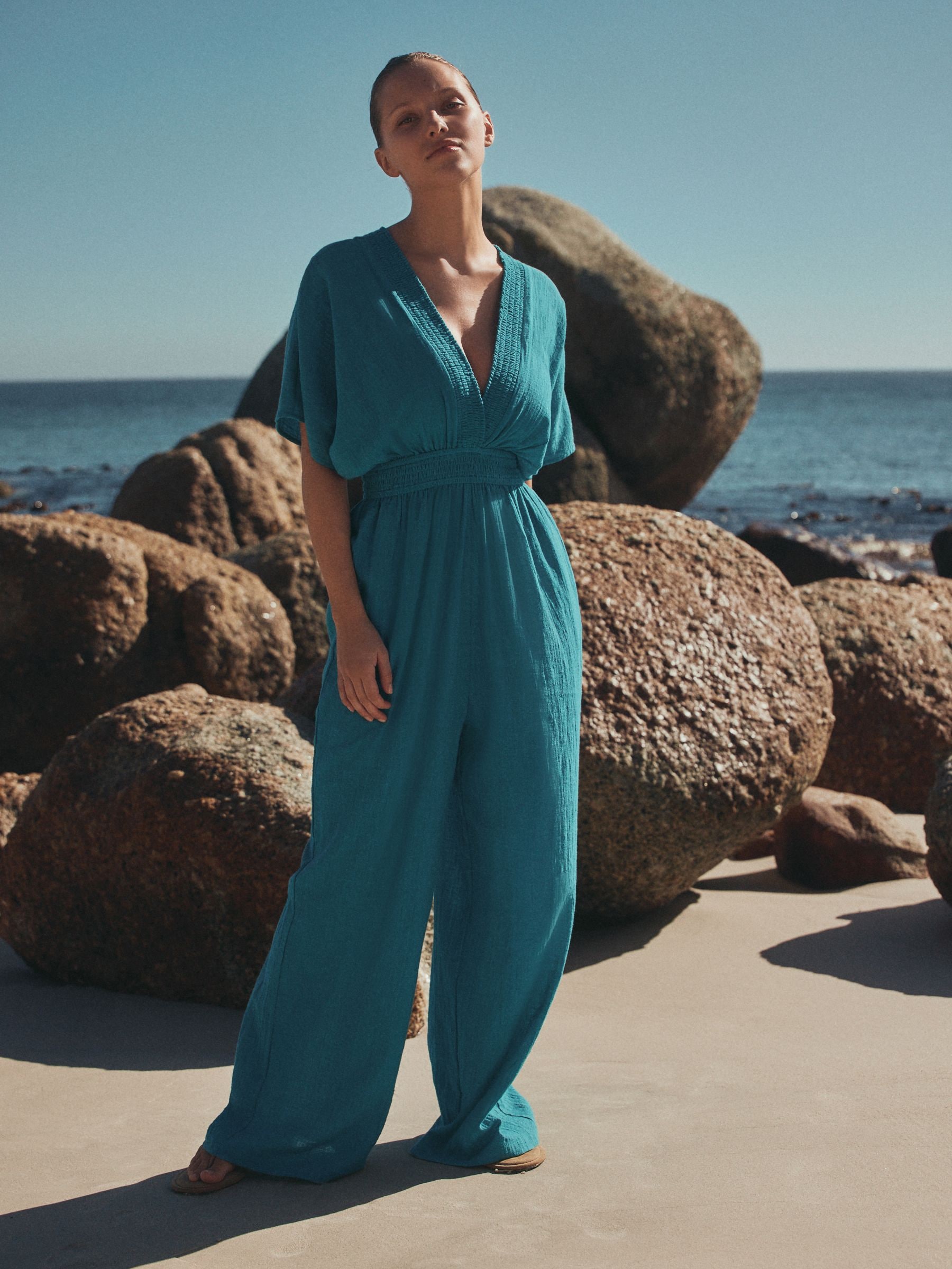 t*o様 SOMETHING AMERIACN SLEEVE ALL IN ON Buy Teal Blue Sleeved Wide Leg Jumpsuit from Next USA