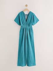 Azul verdoso - Mono largo de pernera ancha con mangas - Imagen 1 de 3