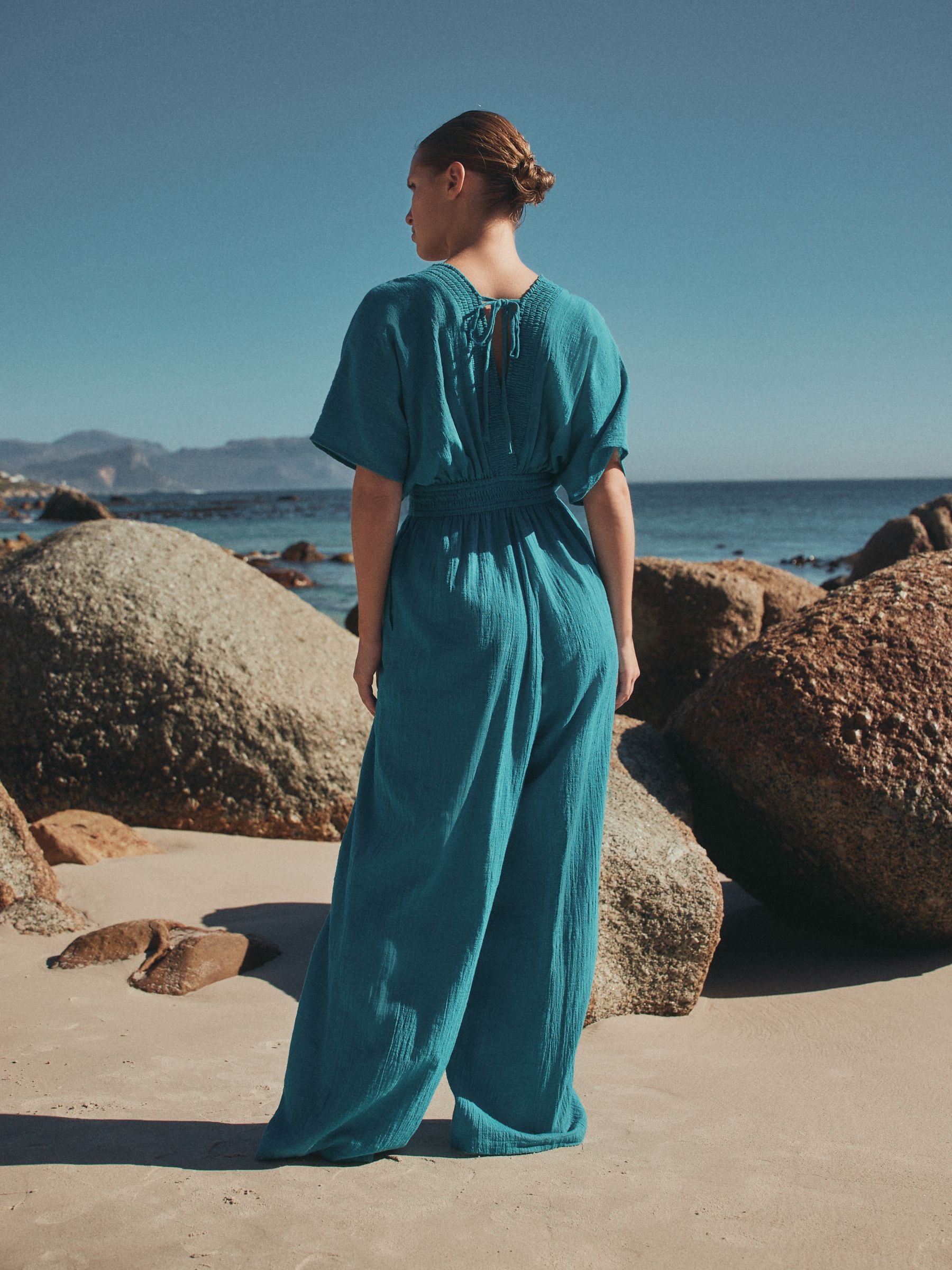 Buy Teal Blue Sleeved Wide Leg Jumpsuit from Next USA
