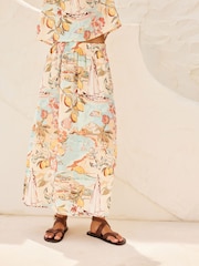 Coastal Scenic Print N. Premium 100% Linen Skirt - Image 1 of 5