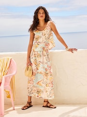 Coastal Scenic Print N. Premium 100% Linen Skirt - Image 2 of 5