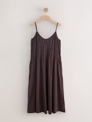 Chocolate Brown Shirred Strappy Jersey Midi Dress - Image 1 of 3