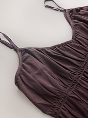 Chocolate Brown Shirred Strappy Jersey Midi Dress - Image 3 of 3