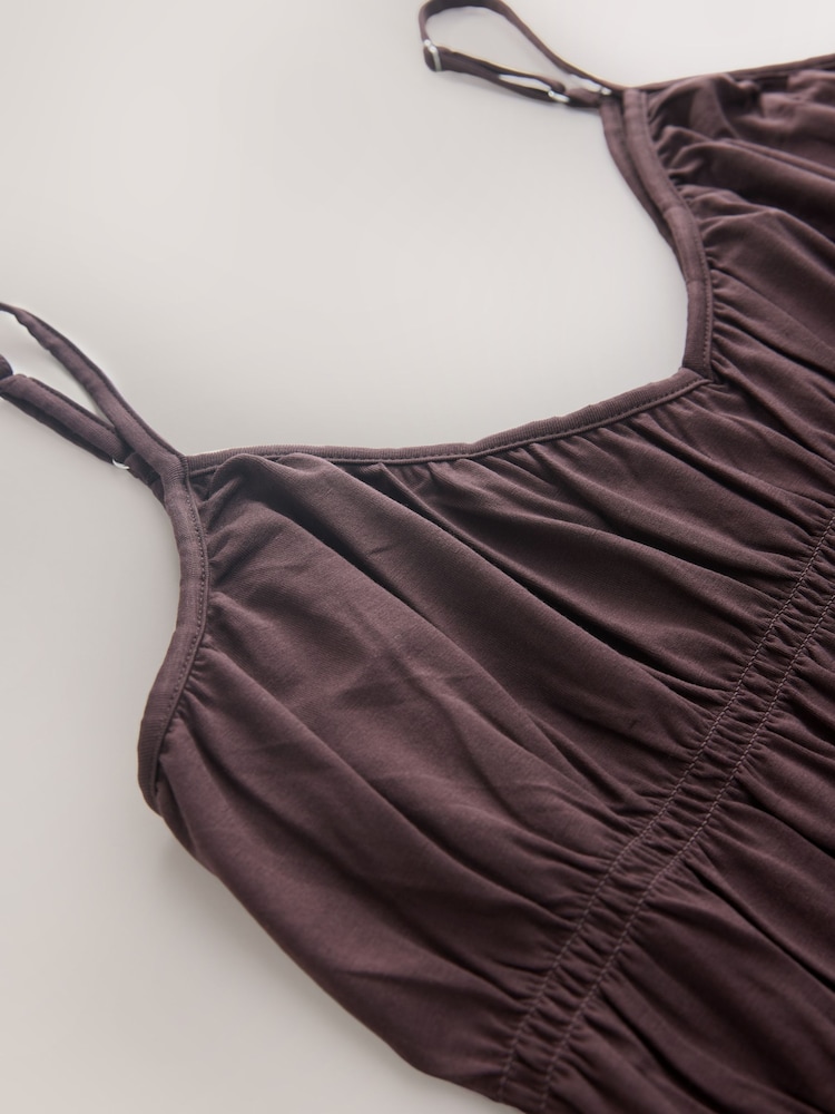 Chocolate Brown Shirred Strappy Jersey Midi Dress - Image 3 of 3