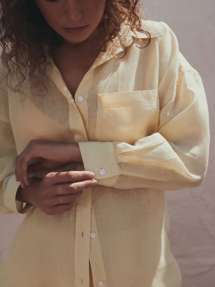 Yellow N. Premium 100% Linen Shirt - Image 6 of 6