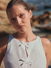 White N. Premium 100% Linen Mini Dress - Image 4 of 7