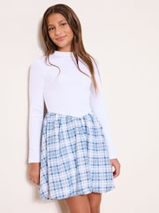 Lipsy White Check Long Sleeve 2-in-1 Puffball Dress (5-16yrs) - Image 1 of 5