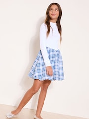 Lipsy White Check Long Sleeve 2-in-1 Puffball Dress (5-16yrs) - Image 2 of 5