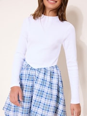 Lipsy White Check Long Sleeve 2-in-1 Puffball Dress (5-16yrs) - Image 3 of 5