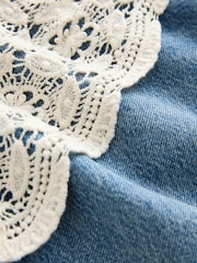 Mid Blue Crochet Scarf Bermuda Denim Jorts Shorts - Image 8 of 9