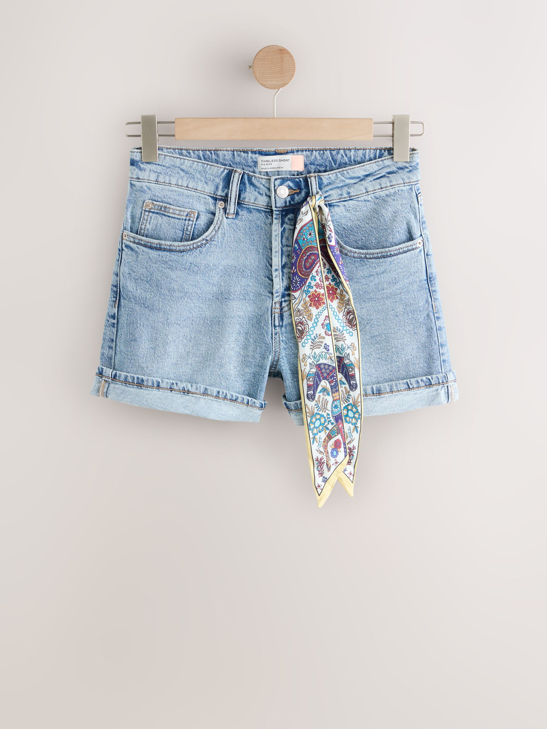 Buy Bleach Blue With Scarf Denim Shorts from Next USA