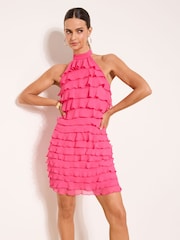 Lipsy Pink Frill Halter Neck Mini Dress - Image 1 of 4
