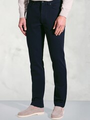Brook Taverner Blue Tailored Fit 5 Pocket Italian Twill Stretch Cotton Trousers - Image 1 of 2