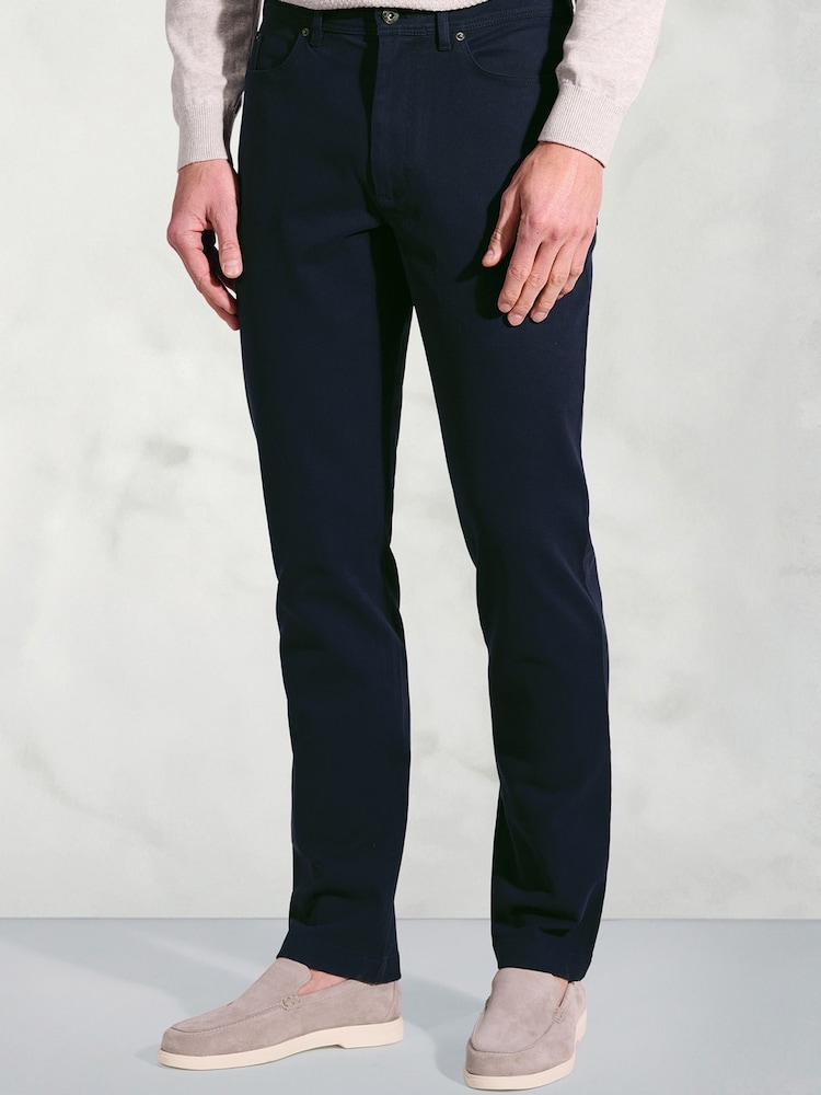 Brook Taverner Blue Tailored Fit 5 Pocket Italian Twill Stretch Cotton Trousers - Image 1 of 2 Brook Taverner Blue Tailored Fit 5 Pocket Italian Twill Stretch Cotton Trousers - Image 1 of 2