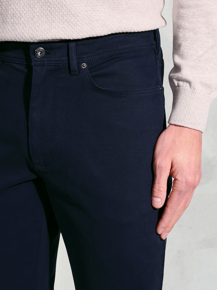Brook Taverner Blue Tailored Fit 5 Pocket Italian Twill Stretch Cotton Trousers - Image 2 of 2 Brook Taverner Blue Tailored Fit 5 Pocket Italian Twill Stretch Cotton Trousers - Image 2 of 2