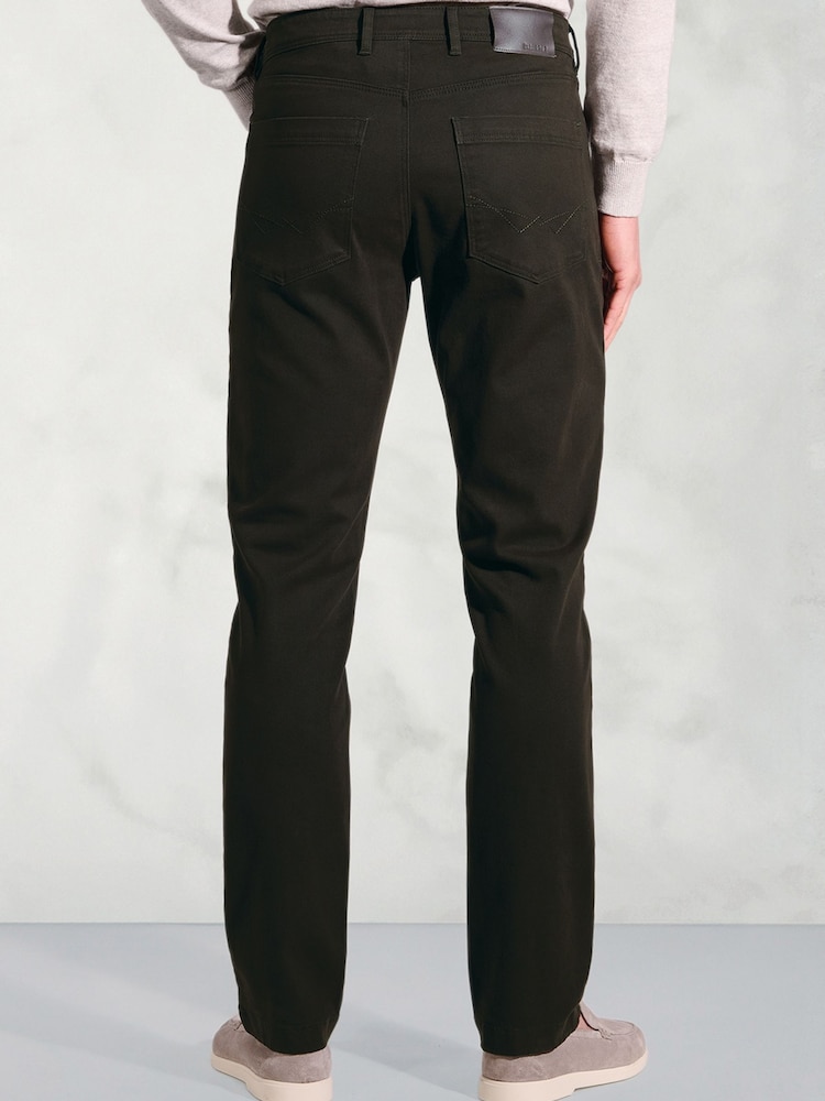 Brook Taverner Green 5 Pocket Italian Twill Stretch Cotton Trousers - Image 2 of 5