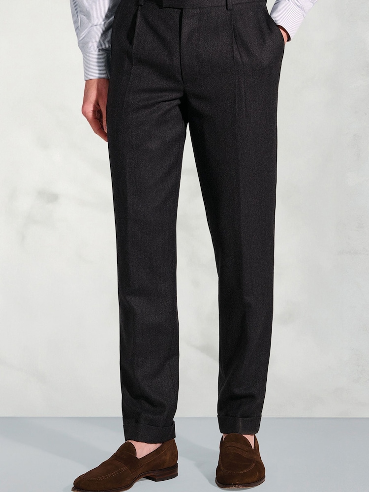 Brook Taverner Grey Single Pleat Turn-Up Wool Trousers - Image 1 of 4 Brook Taverner Grey Single Pleat Turn-Up Wool Trousers - Image 1 of 4