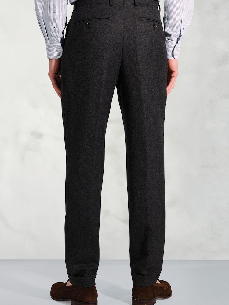 Brook Taverner Grey Single Pleat Turn-Up Wool Trousers - Image 2 of 4