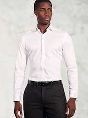 Brook Taverner White Tailored Fit Royal Oxford Double Cuff Cotton Shirt - Image 1 of 5