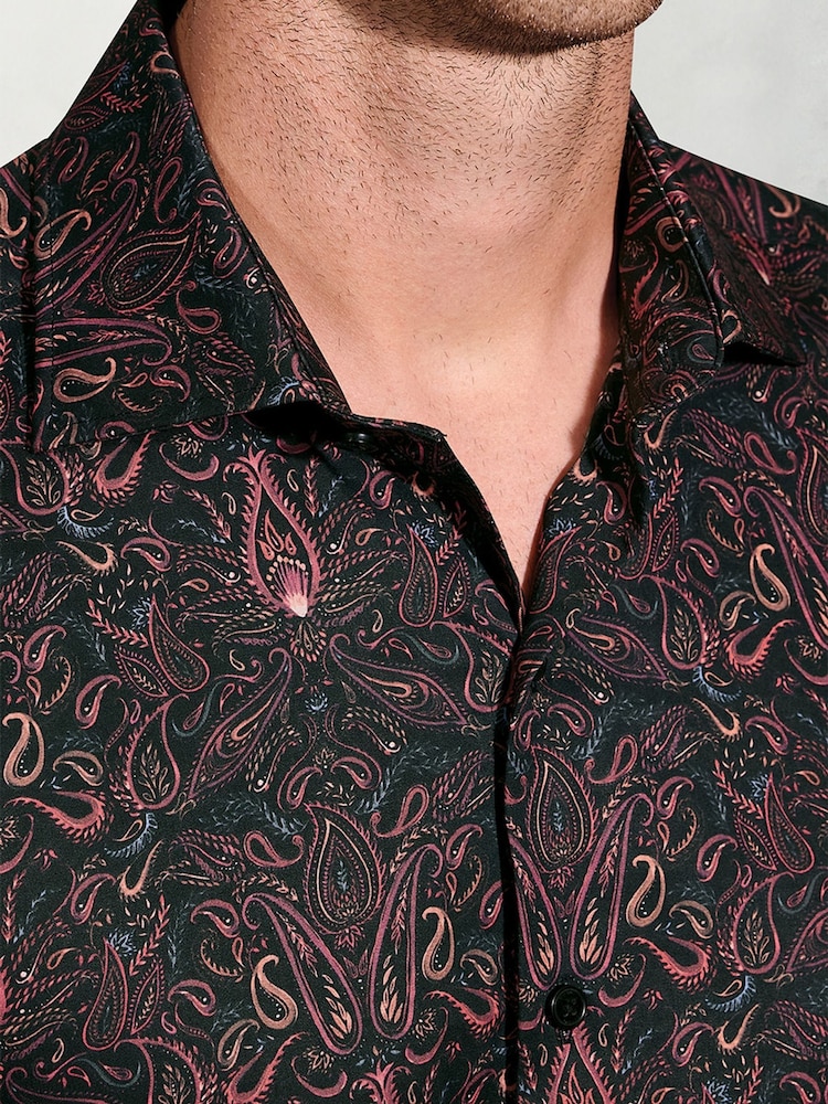 Brook Taverner Red Ornate Paisley Print Cotton Shirt - Image 2 of 5