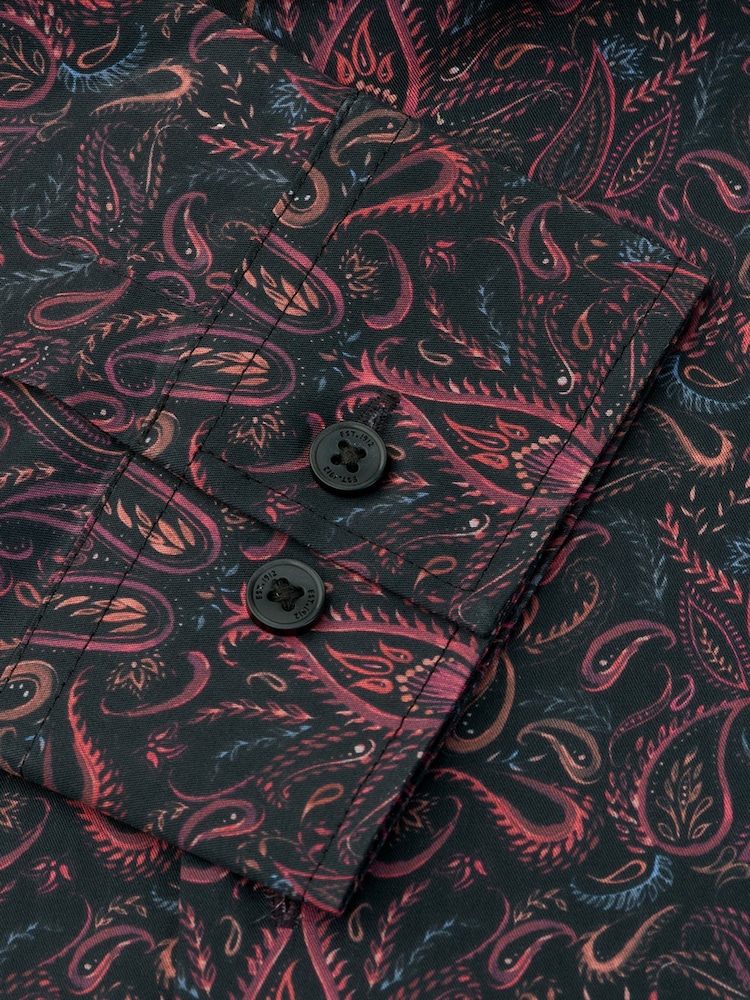 Brook Taverner Red Ornate Paisley Print Cotton Shirt - Image 5 of 5