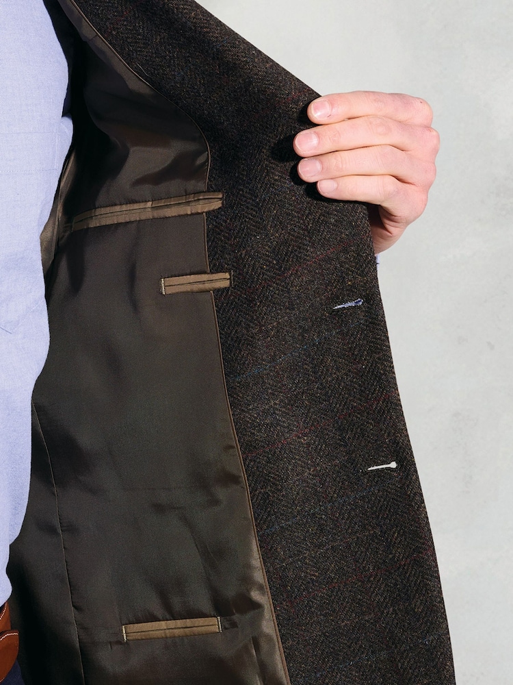 Brook Taverner Brown Regular Fit Wool Blend Herringbone Check Jacket - Image 6 of 6 Brook Taverner Brown Regular Fit Wool Blend Herringbone Check Jacket - Image 6 of 6