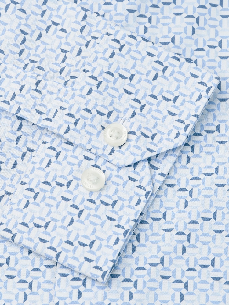 Brook Taverner Blue Hexagon Geometric Print Cotton Shirt - Image 5 of 5 Brook Taverner Blue Hexagon Geometric Print Cotton Shirt - Image 5 of 5