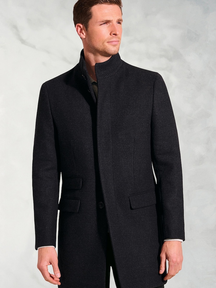 Brook Taverner Black Check Wool Blend Overcoat - Image 1 of 5 Brook Taverner Black Check Wool Blend Overcoat - Image 1 of 5