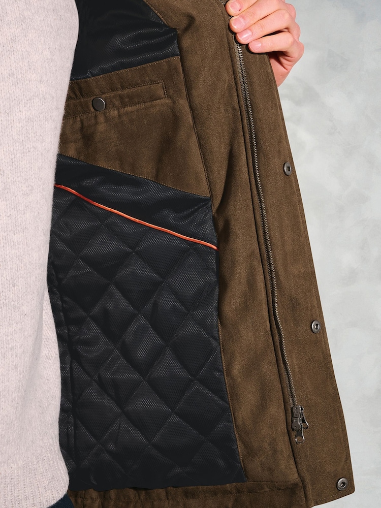Brook Taverner Brown Faux Suede Padded Jacket - Image 4 of 4 Brook Taverner Brown Faux Suede Padded Jacket - Image 4 of 4