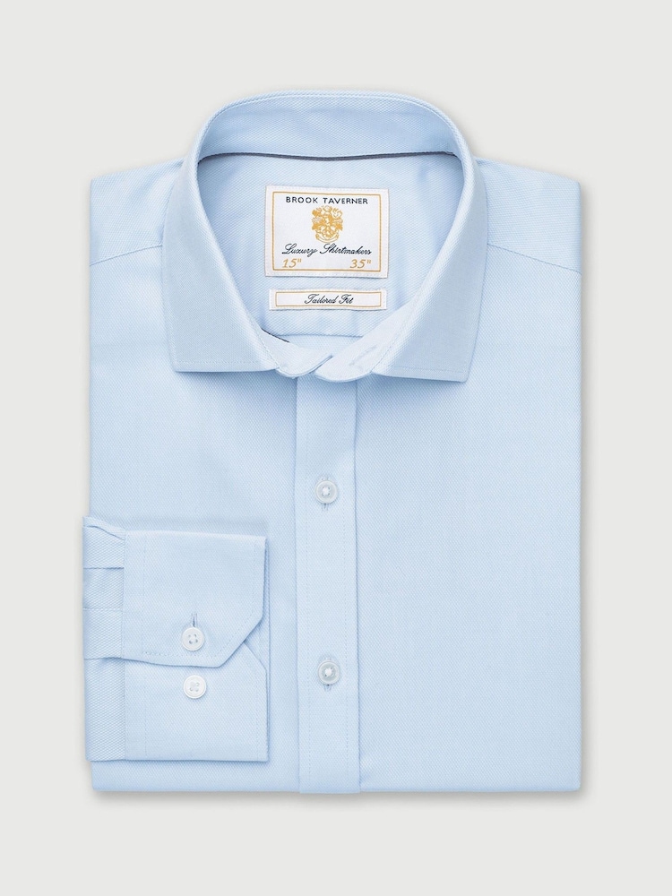 Brook Taverner Blue Tailored Fit Royal Oxford Single Cuff Cotton Shirt - Image 1 of 3 Brook Taverner Blue Tailored Fit Royal Oxford Single Cuff Cotton Shirt - Image 1 of 3