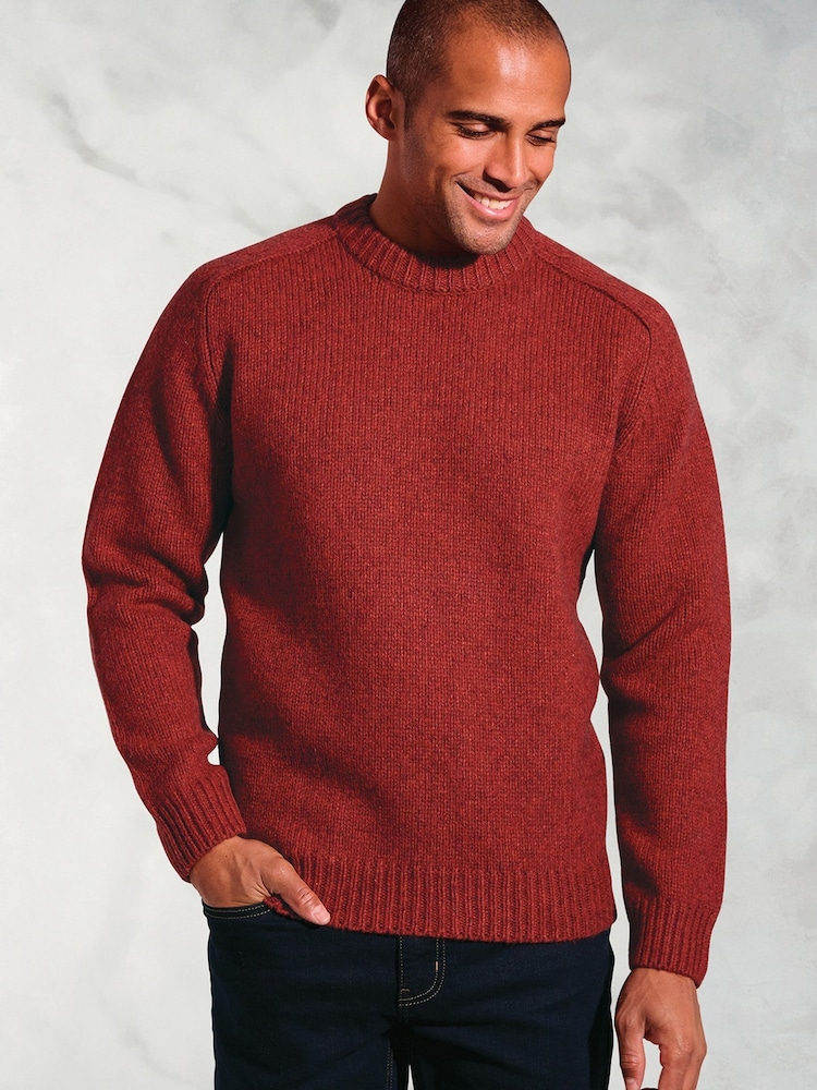 Brook Taverner Red Chunky Lambswool Crew Neck Jumper - Image 1 of 3 Brook Taverner Red Chunky Lambswool Crew Neck Jumper - Image 1 of 3