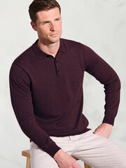 Brook Taverner Red Cotton Merino Long Sleeve Polo Shirt - Image 2 of 3