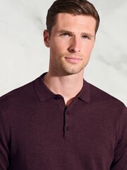 Brook Taverner Red Cotton Merino Long Sleeve Polo Shirt - Image 3 of 3
