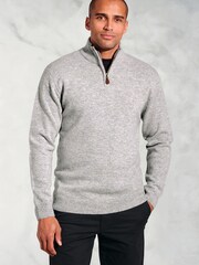 Brook Taverner Grey Lambswool Zip Neck Jumper - Image 1 of 3