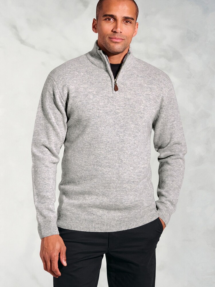 Brook Taverner Grey Lambswool Zip Neck Jumper - Image 1 of 3