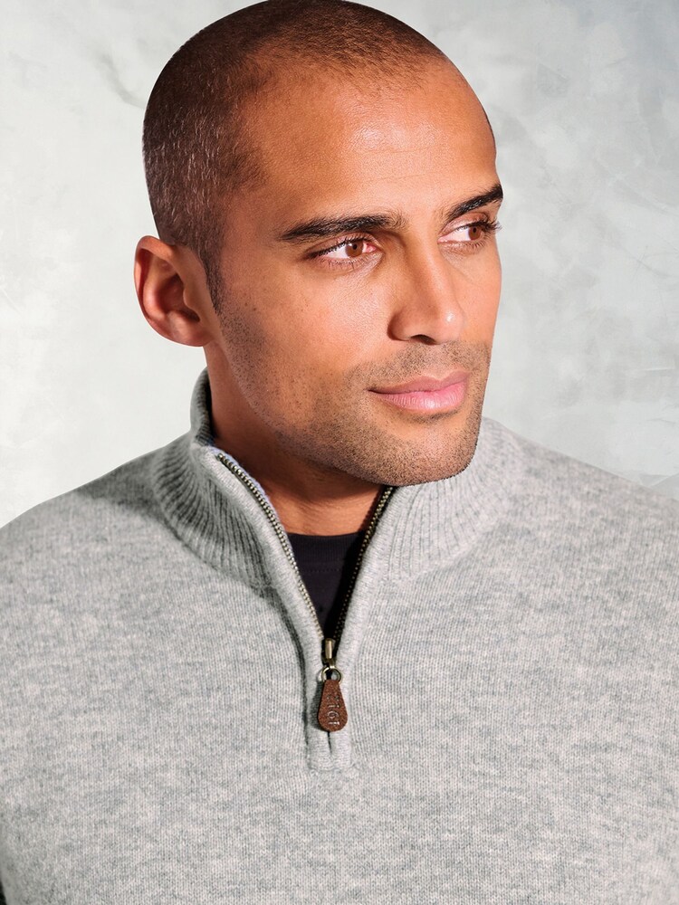 Brook Taverner Grey Lambswool Zip Neck Jumper - Image 2 of 3
