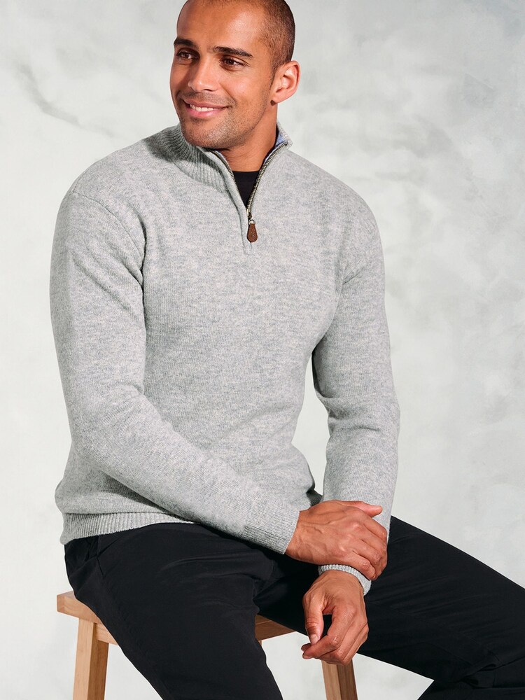 Brook Taverner Grey Lambswool Zip Neck Jumper - Image 3 of 3