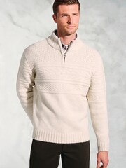 Brook Taverner Cream Textured Lambswool Zip Neck Jumper - Image 1 of 3