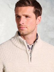Brook Taverner Cream Textured Lambswool Zip Neck Jumper - Image 2 of 3